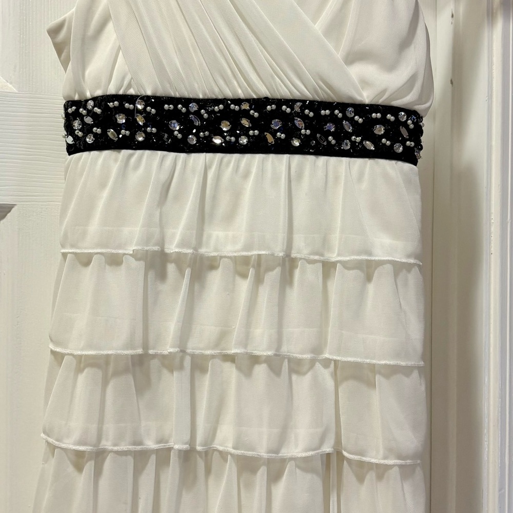 Sequin Hearts White Dress with Black Sequin Waist